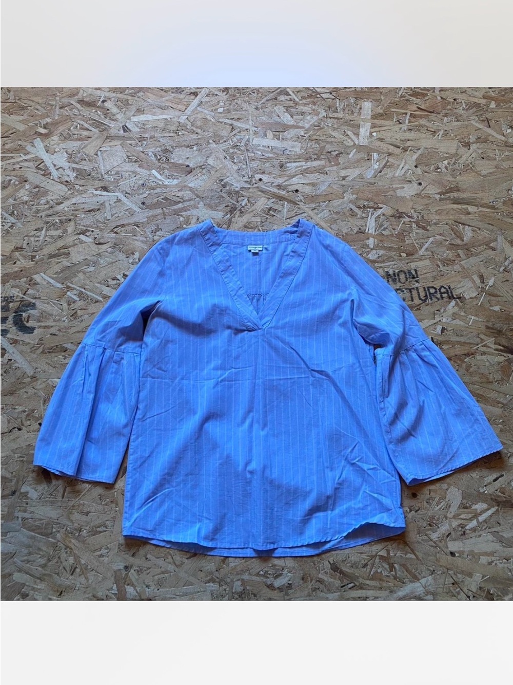 Striped Jacquline De Yong Light Blue V-Neck Bell Sleeve Blouse